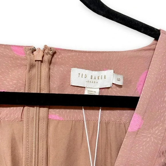 NWT Ted Baker London Stefina Pastel Brown/Pink Polka Dot Tiered Mini Dress 6 - Picture 14 of 16